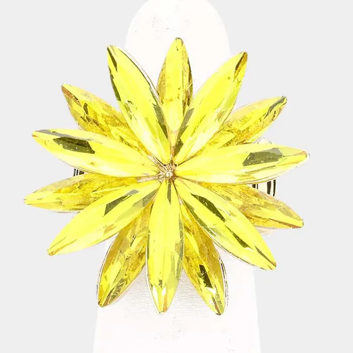 Flower Yellow Crystal Marquise Stretch Ring