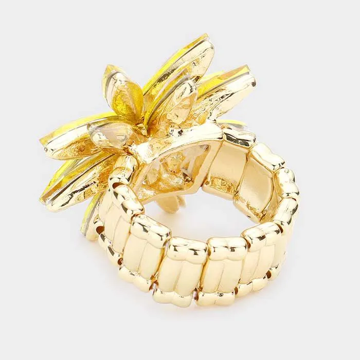 Flower Yellow Crystal Marquise Stretch Ring