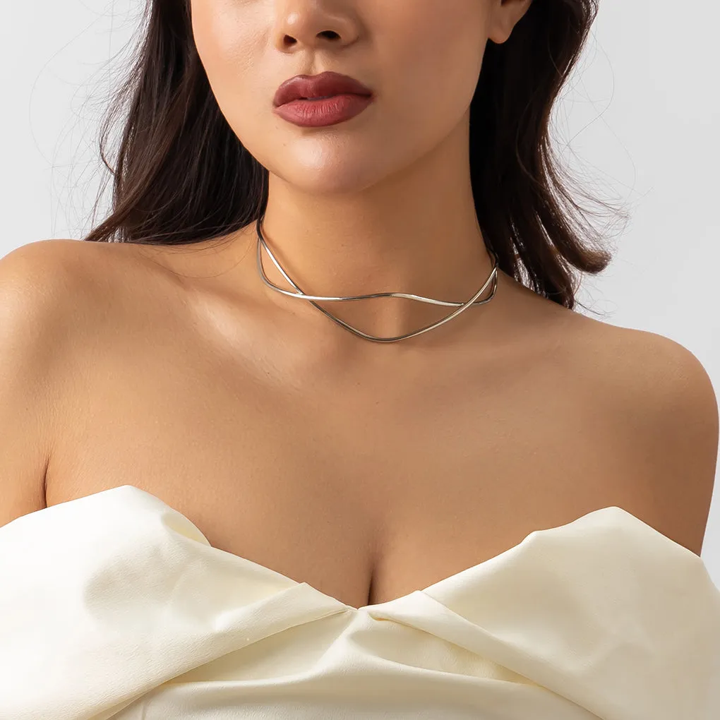Flytonn-Jade Women Steampunk Metal Choker Necklace