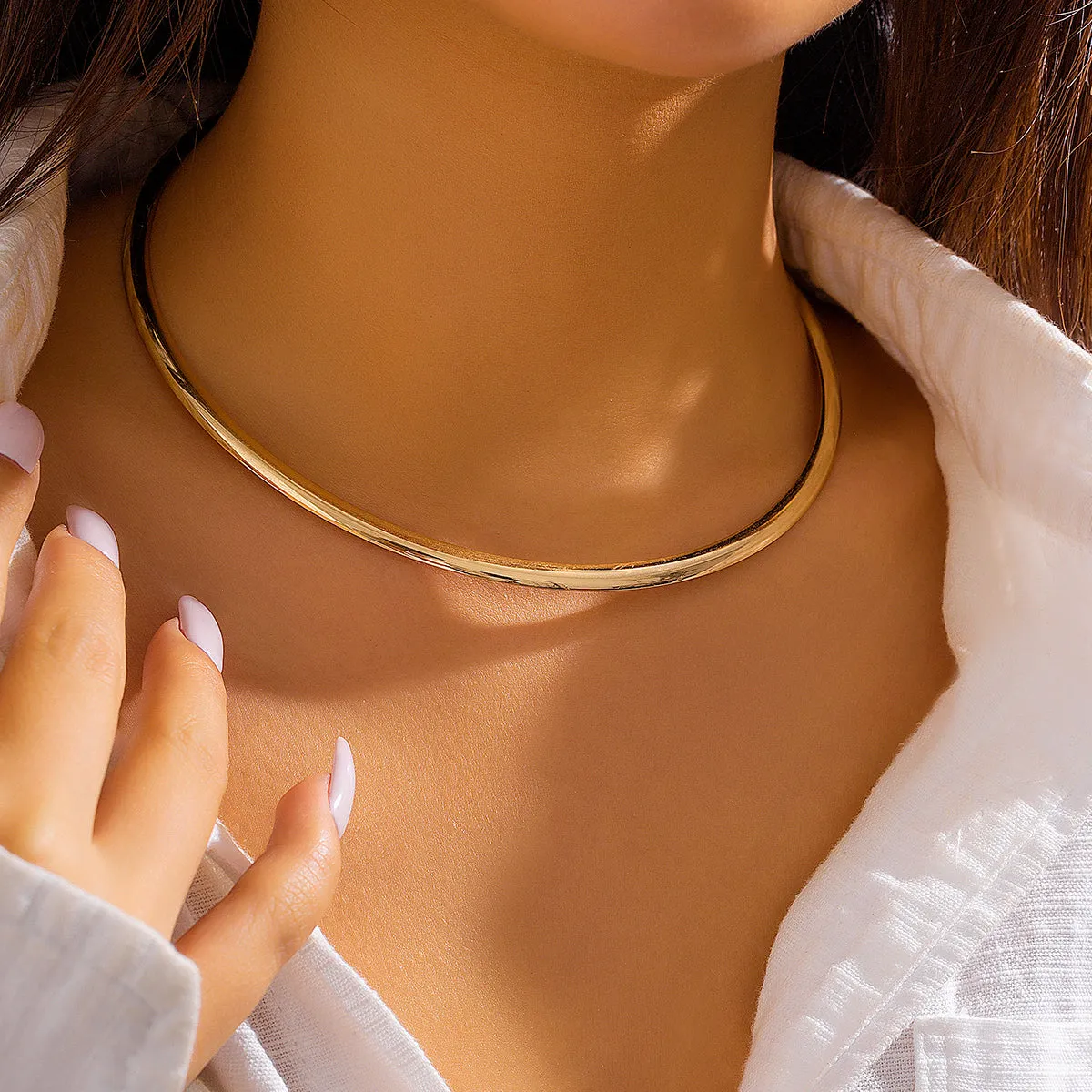 Flytonn-Jade Women Steampunk Metal Choker Necklace