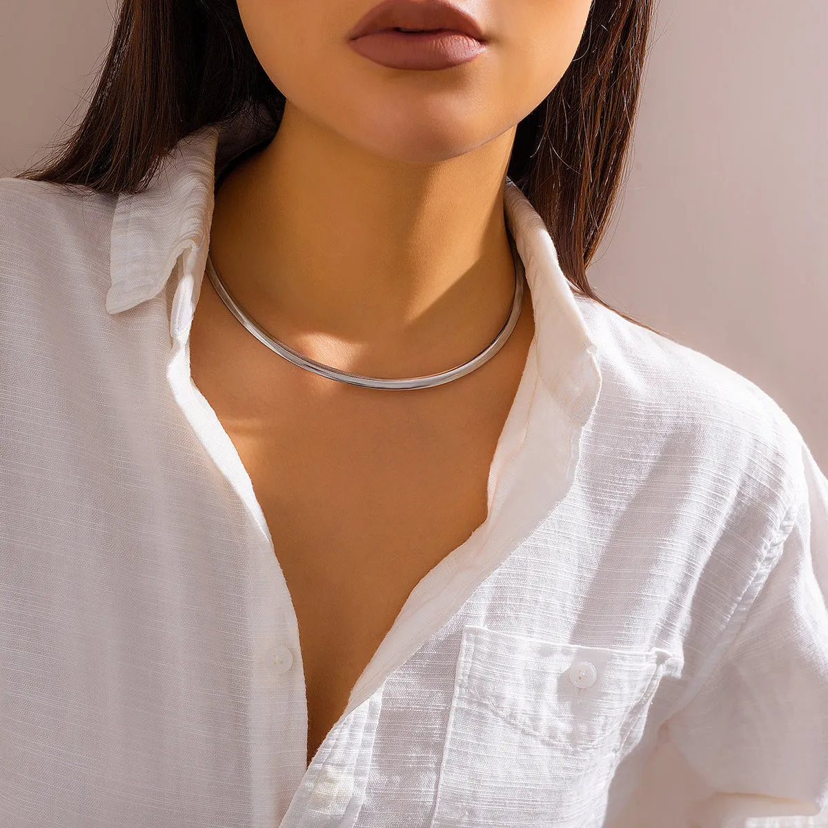 Flytonn-Jade Women Steampunk Metal Choker Necklace
