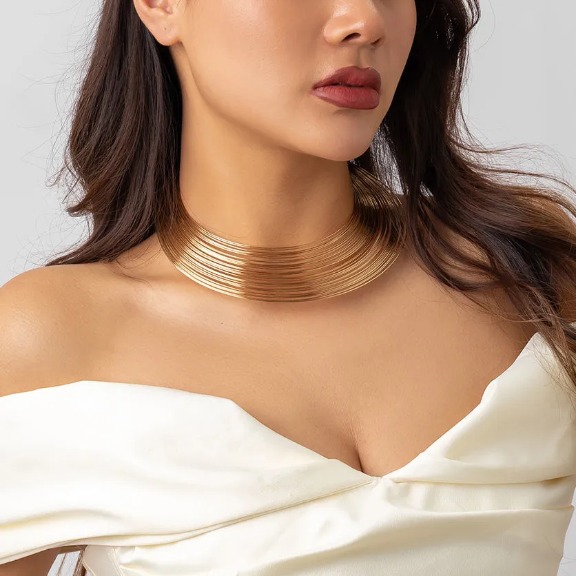 Flytonn-Jade Women Steampunk Metal Choker Necklace