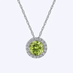Gaby White Gold Peridot and Diamond Halo Pendant Necklace