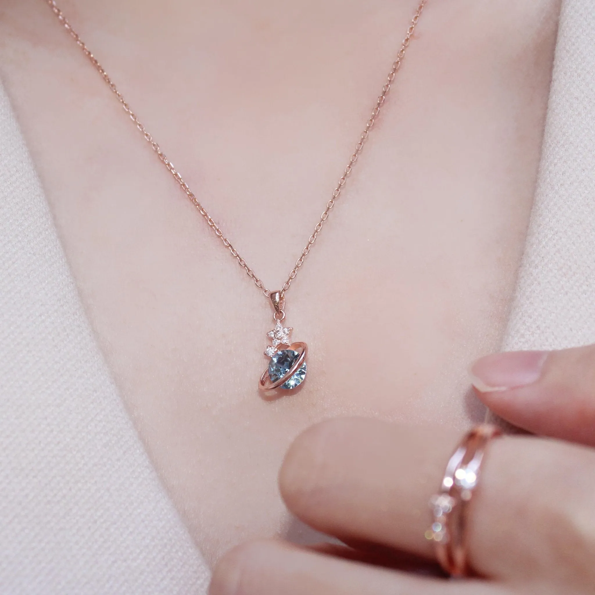 Galaxy Blue Quartz Planet Necklace