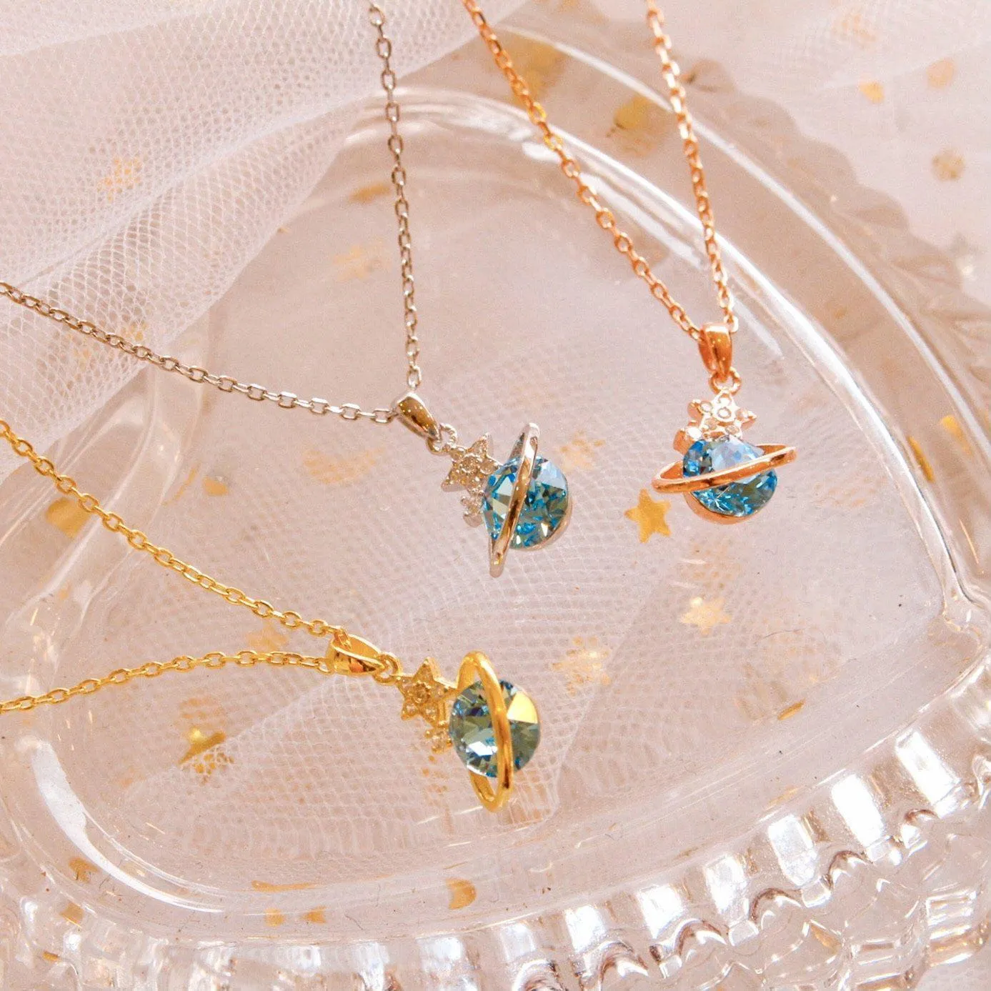 Galaxy Blue Quartz Planet Necklace