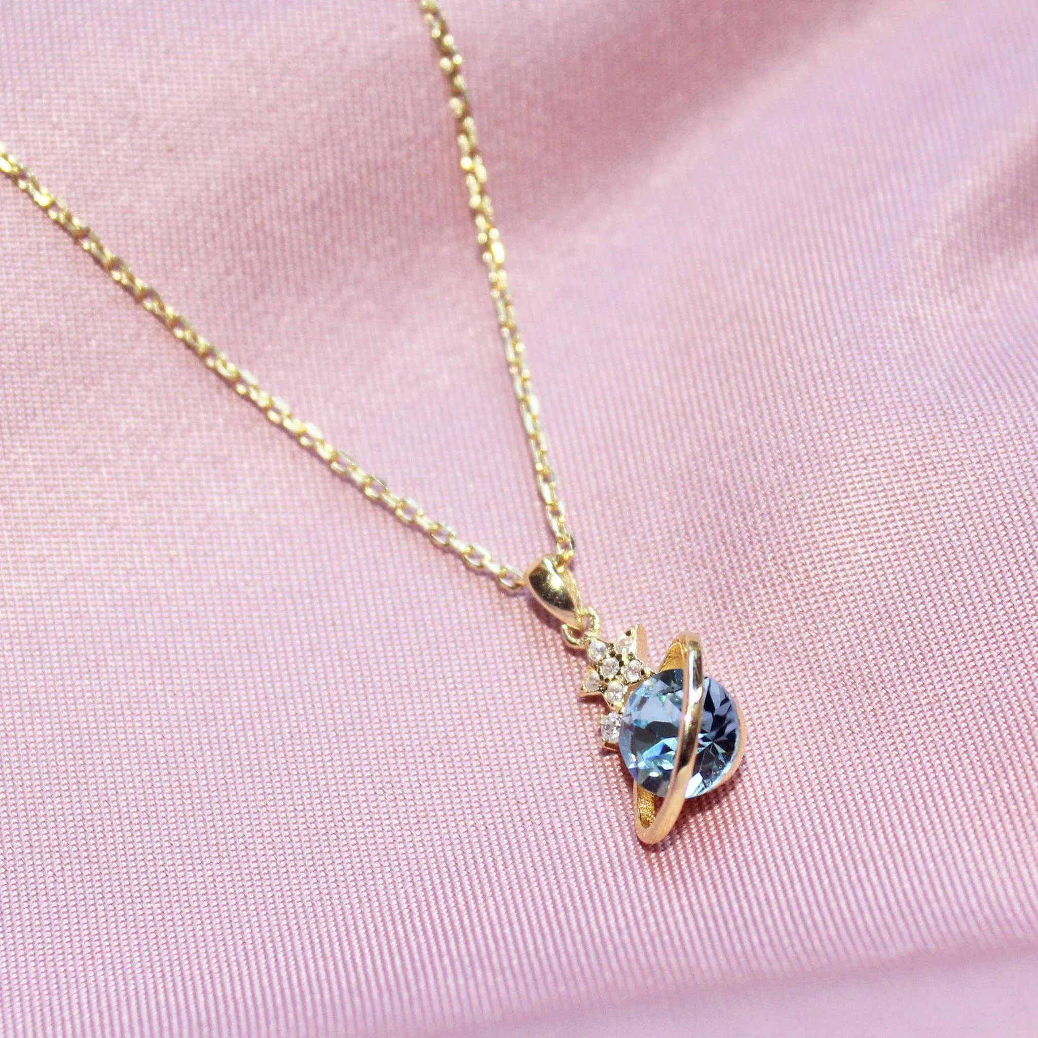 Galaxy Blue Quartz Planet Necklace