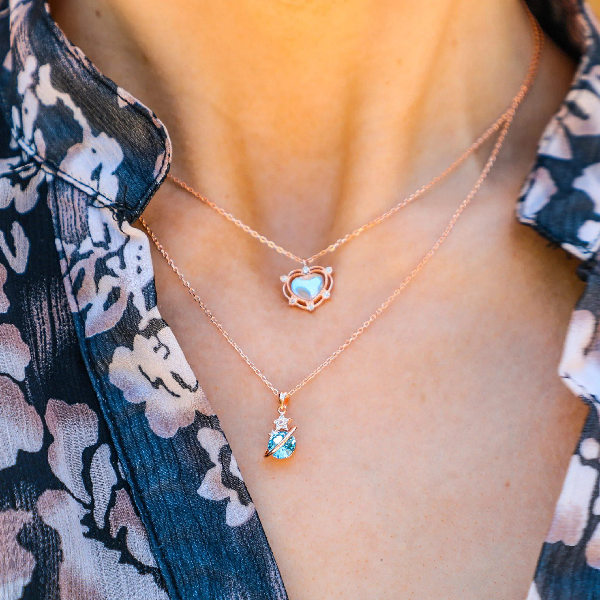 Galaxy Blue Quartz Planet Necklace