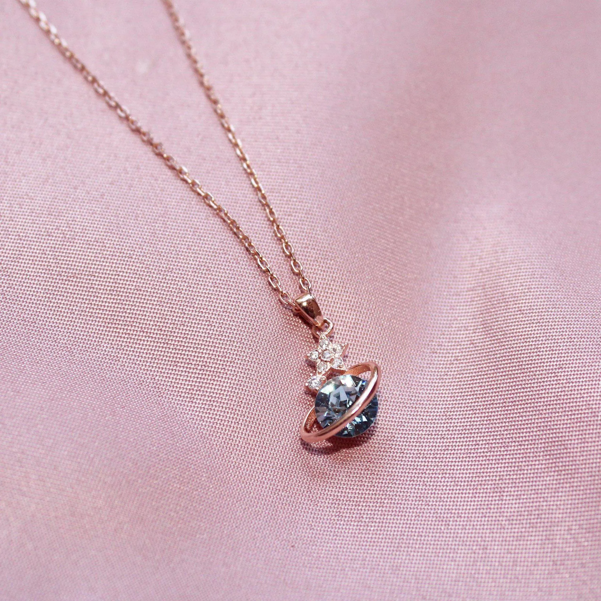 Galaxy Blue Quartz Planet Necklace