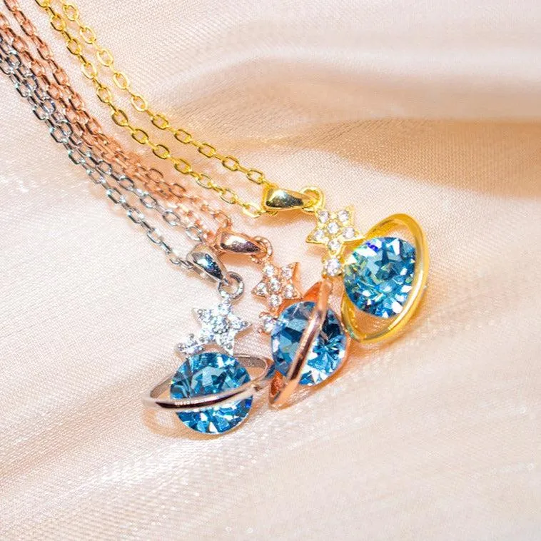 Galaxy Blue Quartz Planet Necklace