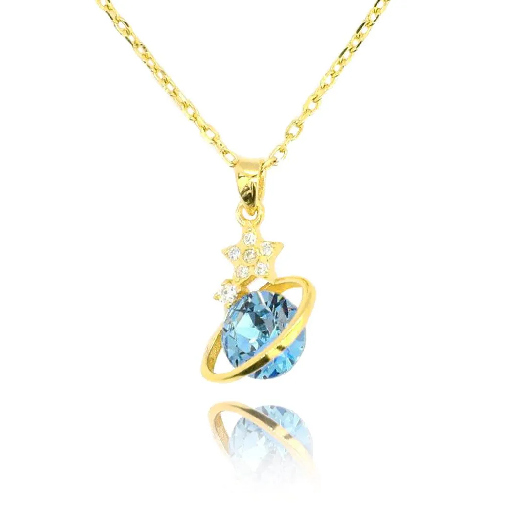 Galaxy Blue Quartz Planet Necklace
