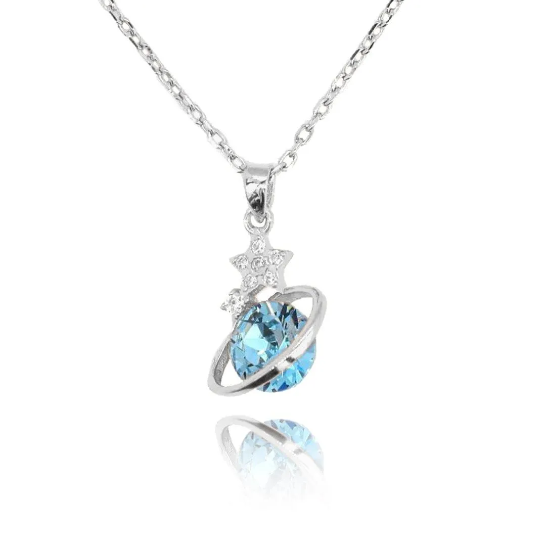 Galaxy Blue Quartz Planet Necklace