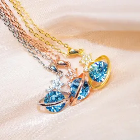 Galaxy Blue Quartz Planet Necklace