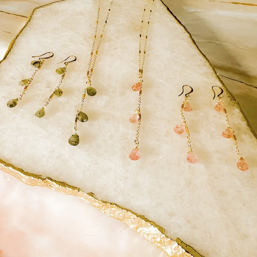 Gem Tassel Necklace: Labradorite or Strawberry Quartz