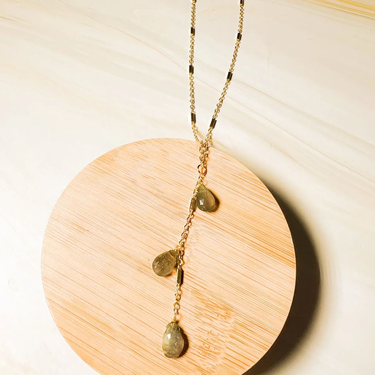 Gem Tassel Necklace: Labradorite or Strawberry Quartz