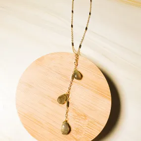 Gem Tassel Necklace: Labradorite or Strawberry Quartz