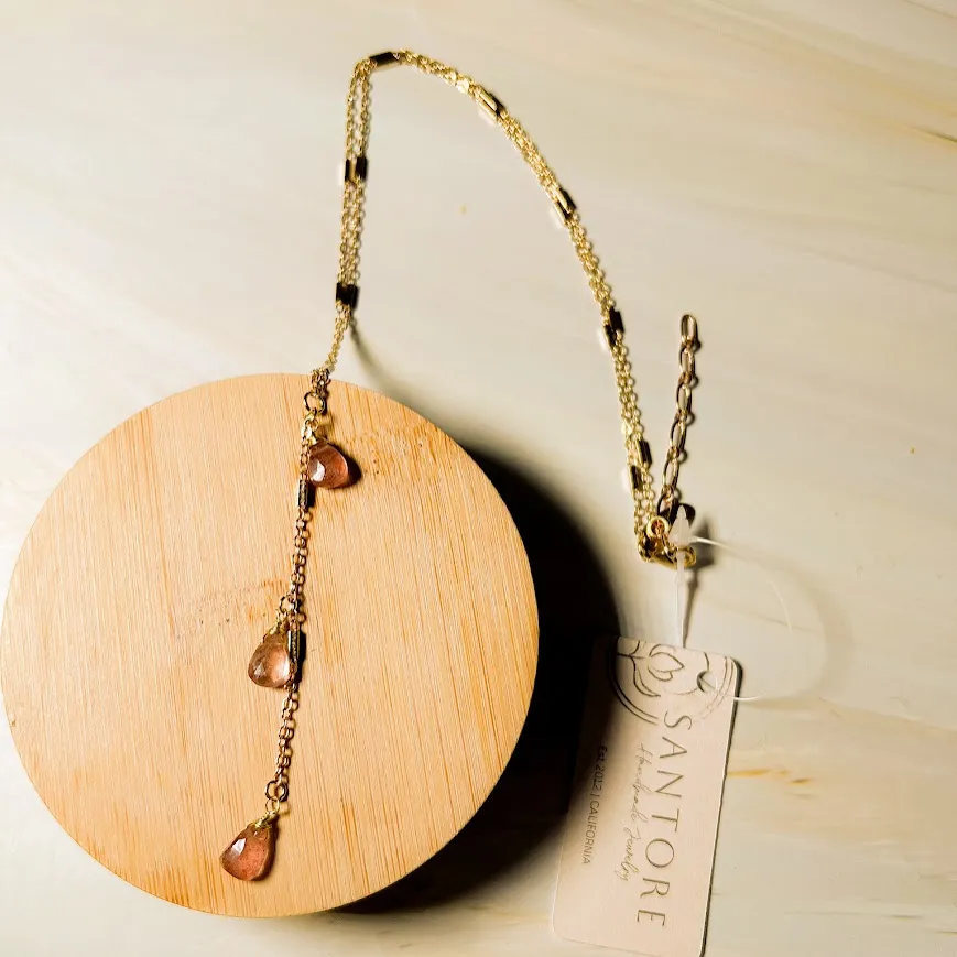 Gem Tassel Necklace: Labradorite or Strawberry Quartz