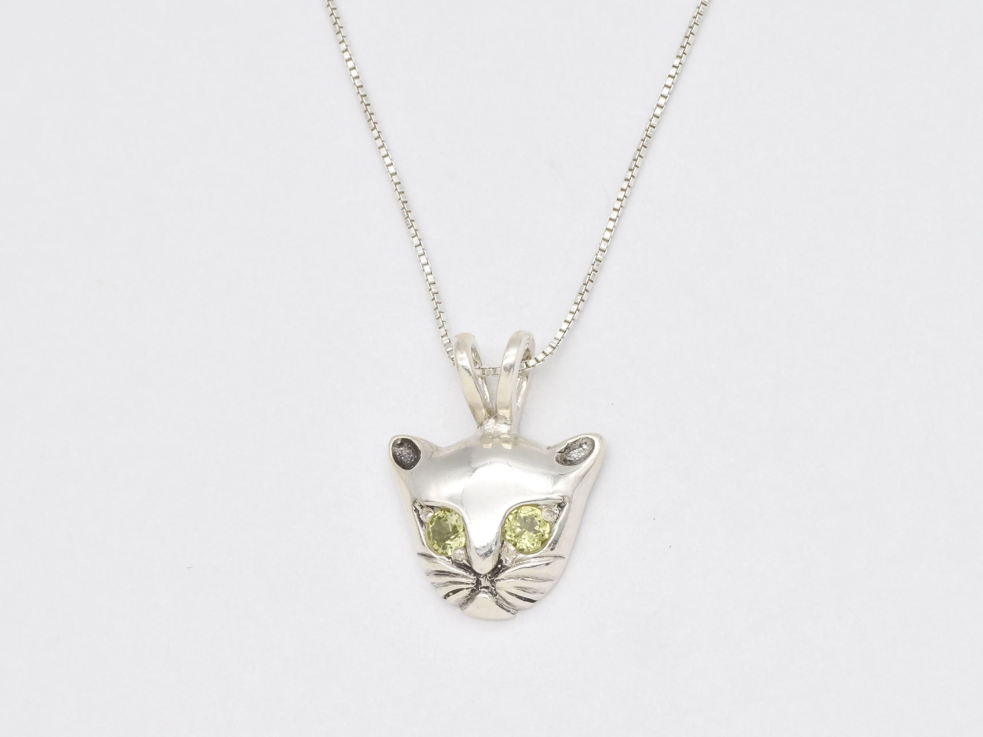 Genuine Peridot Cat Pendant - Cat Lover Necklace - Green Eye Cat Pendant