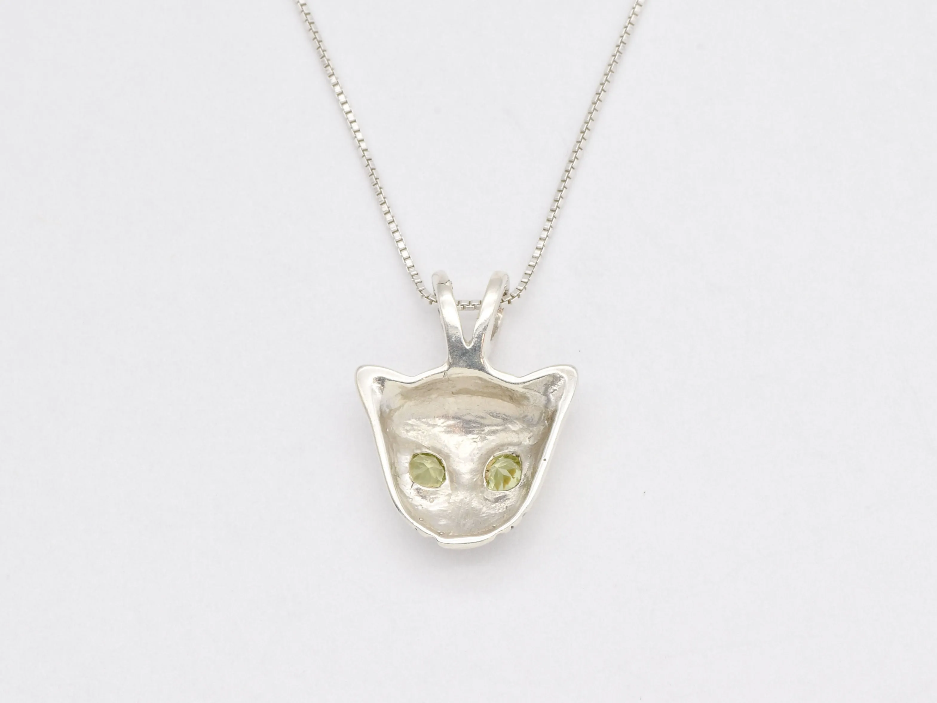Genuine Peridot Cat Pendant - Cat Lover Necklace - Green Eye Cat Pendant