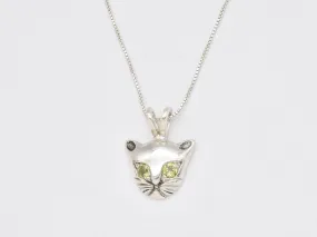 Genuine Peridot Cat Pendant - Cat Lover Necklace - Green Eye Cat Pendant