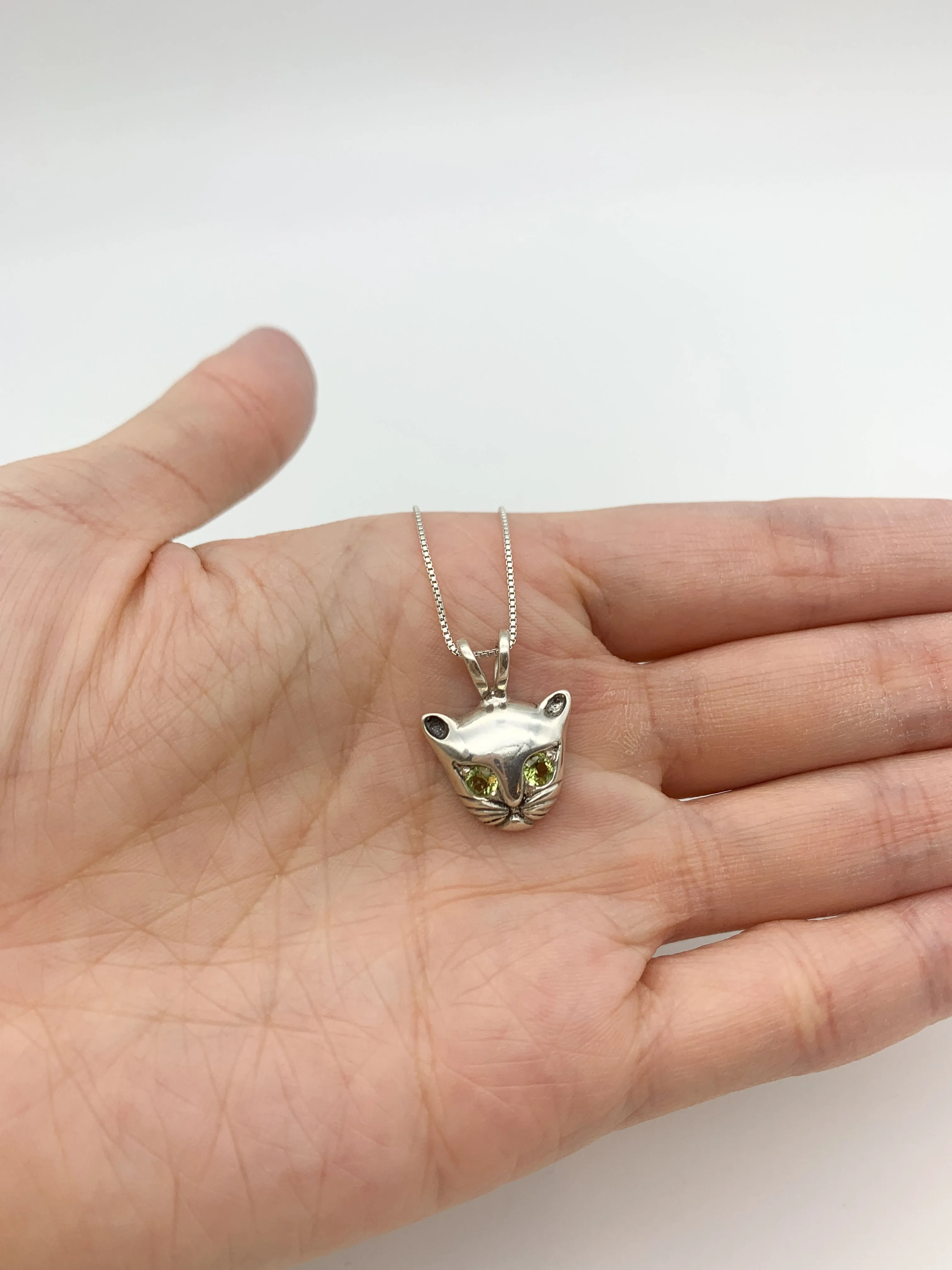 Genuine Peridot Cat Pendant - Cat Lover Necklace - Green Eye Cat Pendant