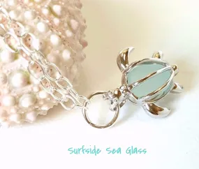 Genuine Sea Glass And Turtle Bracelet In Sterling Silver Choice Of Colors