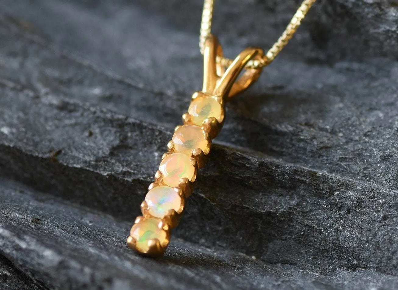 Gold Fire Opal Pendant - Natural Ethiopian Opal Necklace, October Birthstone Necklace