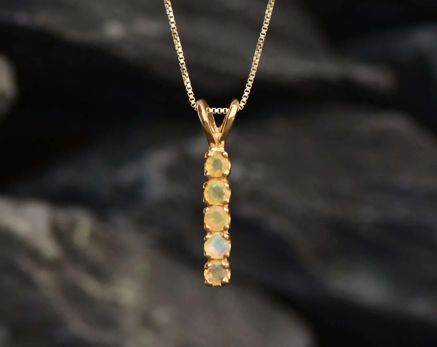 Gold Fire Opal Pendant - Natural Ethiopian Opal Necklace, October Birthstone Necklace