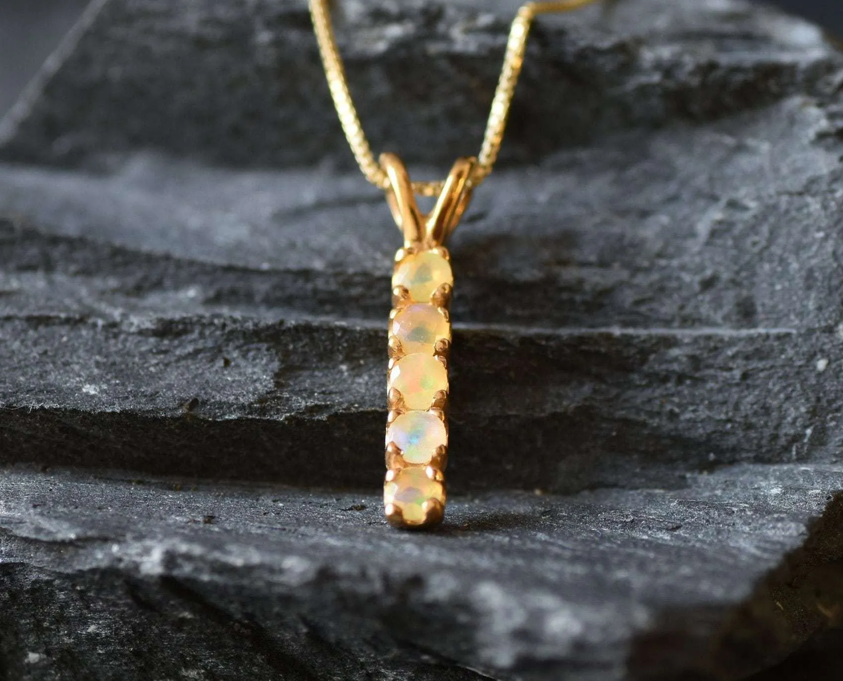 Gold Fire Opal Pendant - Natural Ethiopian Opal Necklace, October Birthstone Necklace