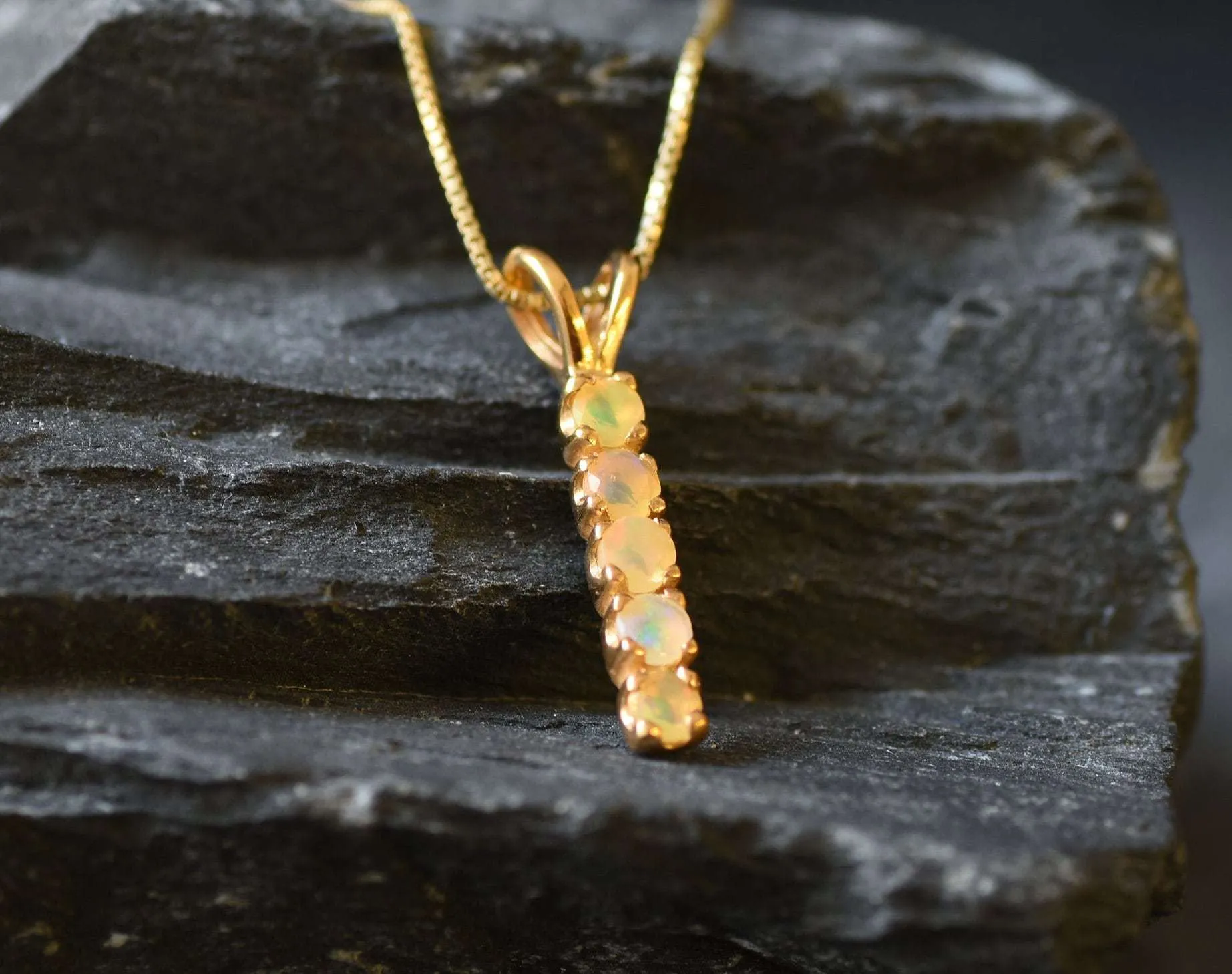 Gold Fire Opal Pendant - Natural Ethiopian Opal Necklace, October Birthstone Necklace