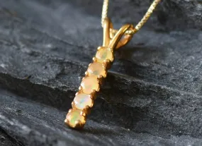 Gold Fire Opal Pendant - Natural Ethiopian Opal Necklace, October Birthstone Necklace
