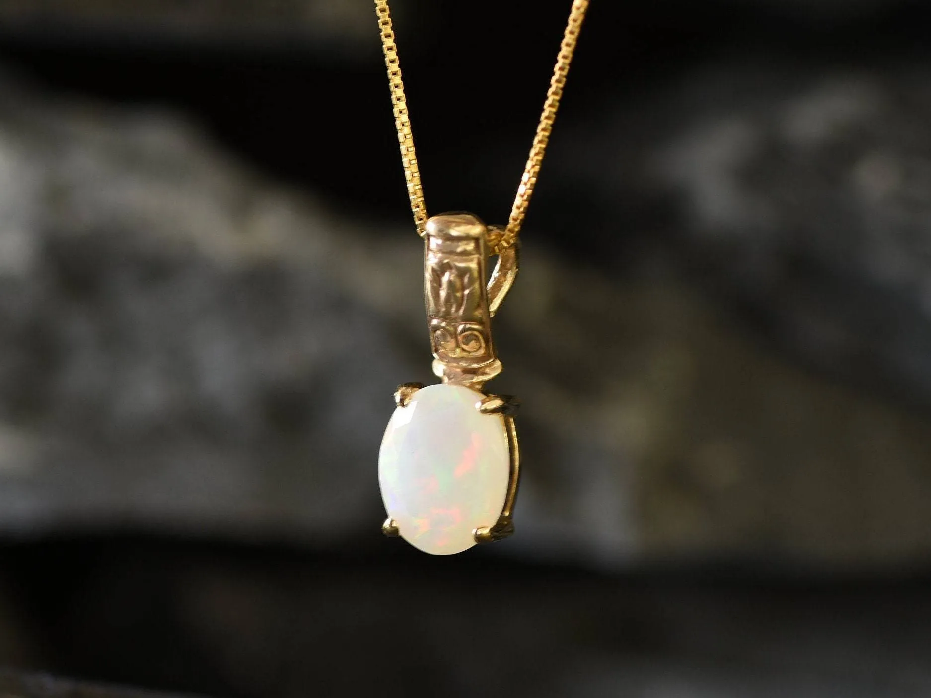 Gold Fire Opal Pendant - Natural Ethiopian Opal Necklace, Oval Opal Necklace