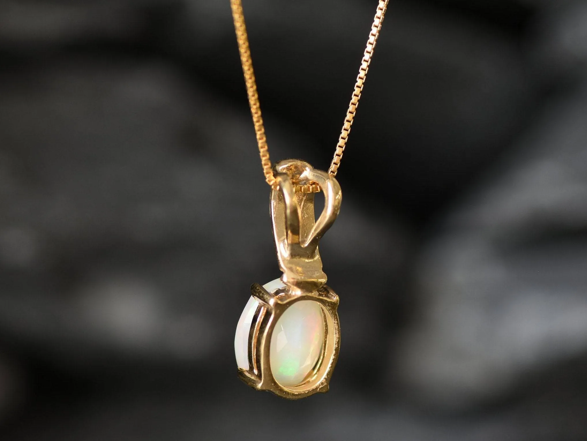 Gold Fire Opal Pendant - Natural Ethiopian Opal Necklace, Oval Opal Necklace