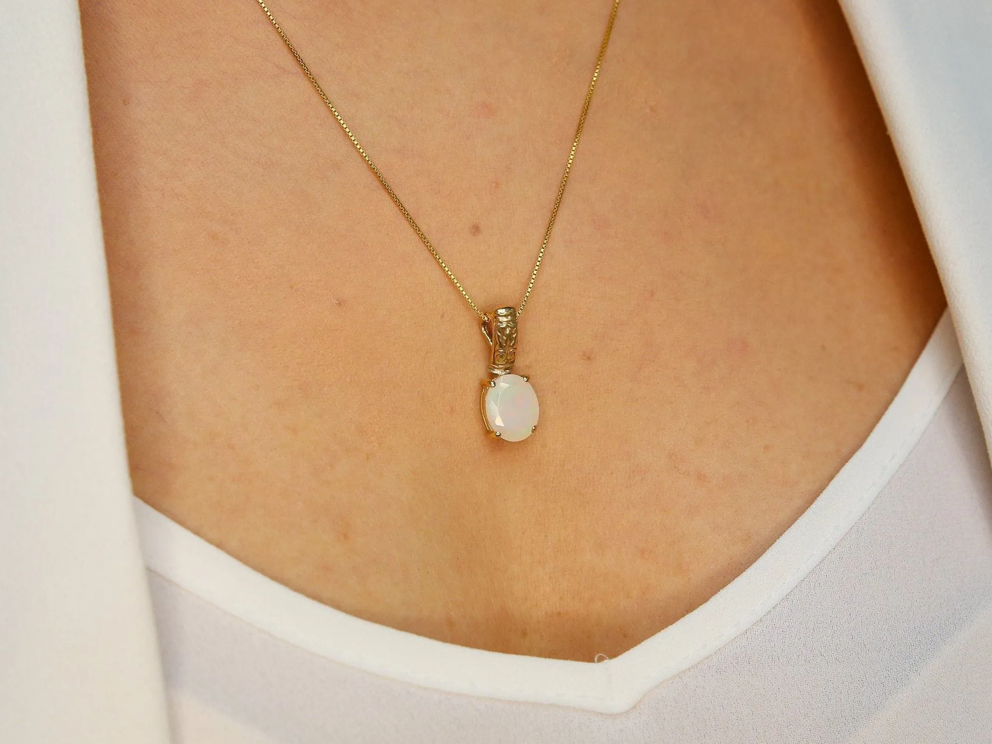 Gold Fire Opal Pendant - Natural Ethiopian Opal Necklace, Oval Opal Necklace