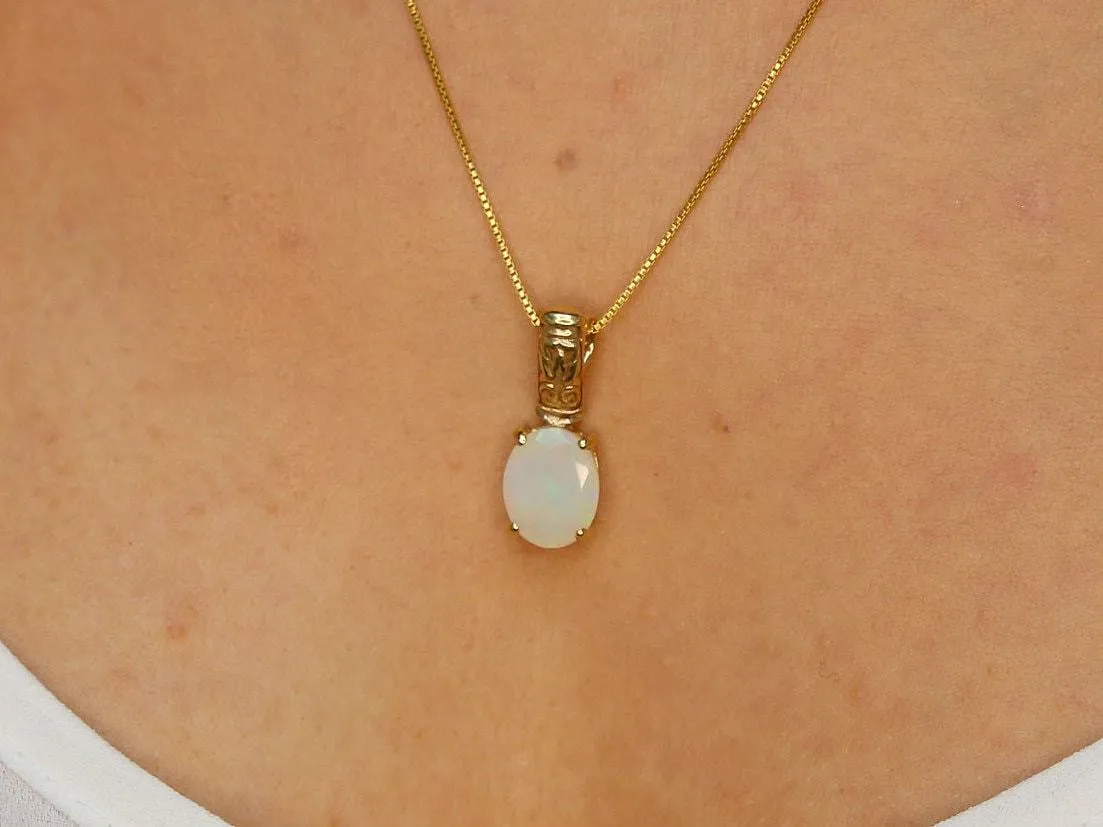 Gold Fire Opal Pendant - Natural Ethiopian Opal Necklace, Oval Opal Necklace