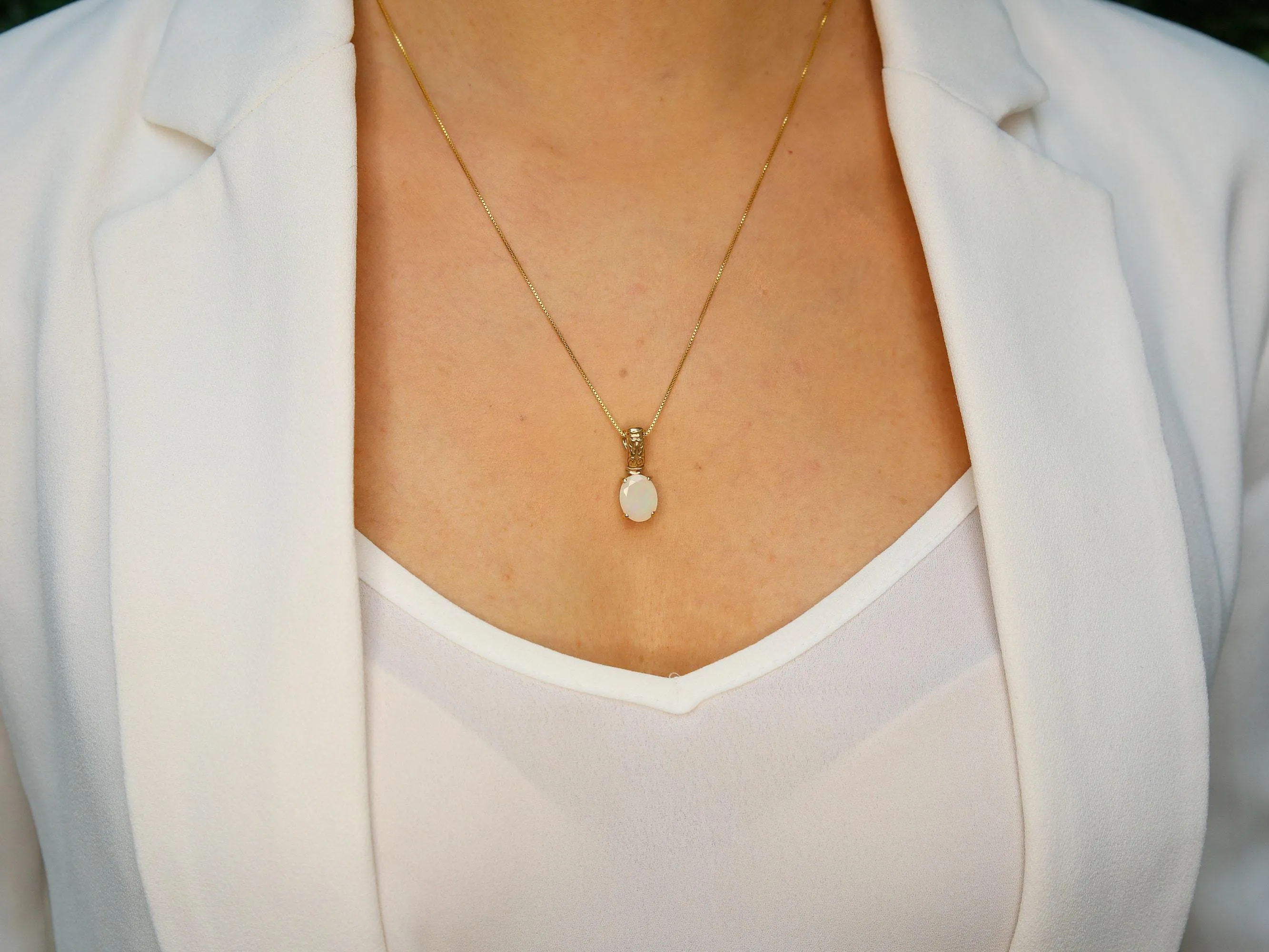 Gold Fire Opal Pendant - Natural Ethiopian Opal Necklace, Oval Opal Necklace