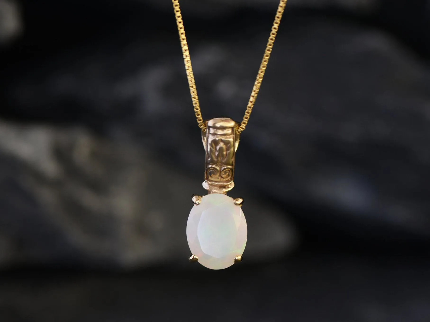Gold Fire Opal Pendant - Natural Ethiopian Opal Necklace, Oval Opal Necklace