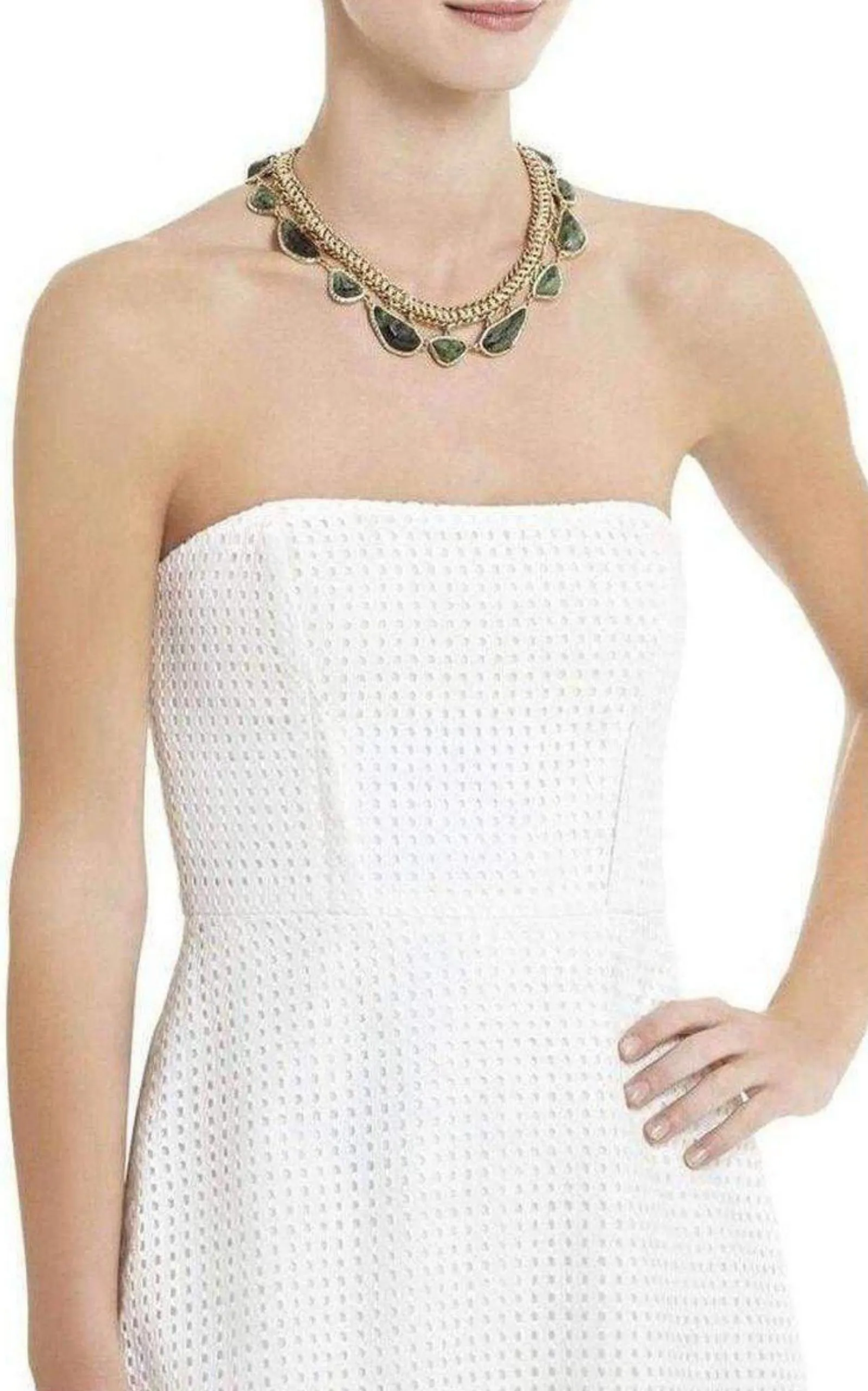 Gold Green Natural Stone Collar Necklace