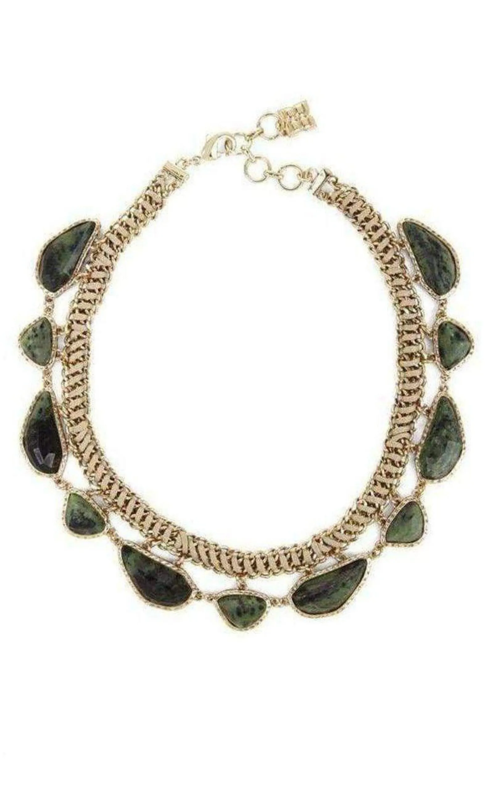 Gold Green Natural Stone Collar Necklace