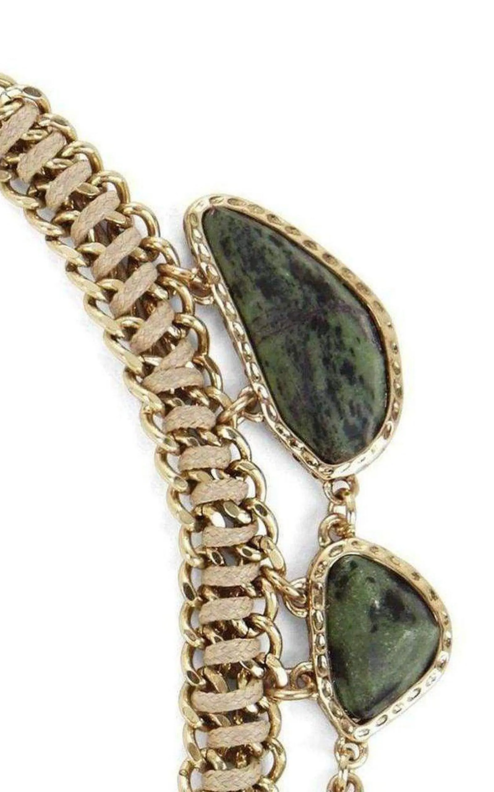 Gold Green Natural Stone Collar Necklace