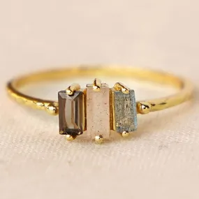Gold Plated Ring Semi-Precious Stones Pink/Grey
