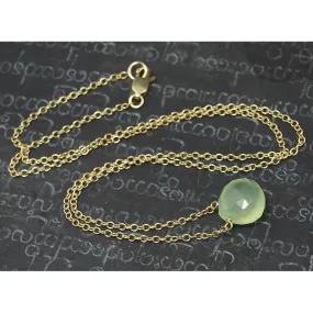 Green Apple Chalcedony Necklace On Gold Filled Chain With Gold Filled Lobster Claw Clasp