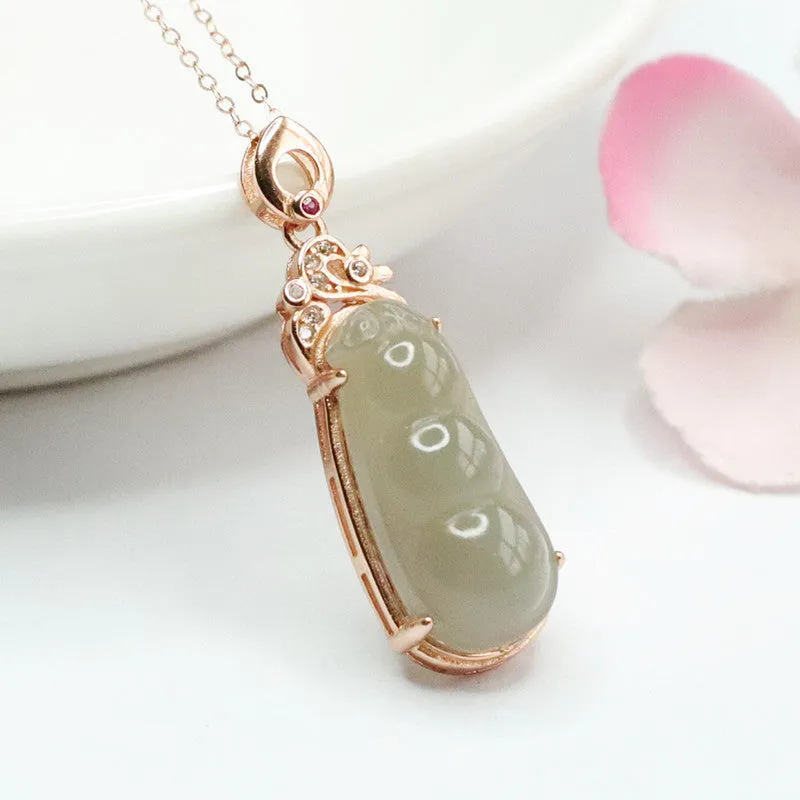 Green Bean Jade Sterling Silver Pendant Necklace