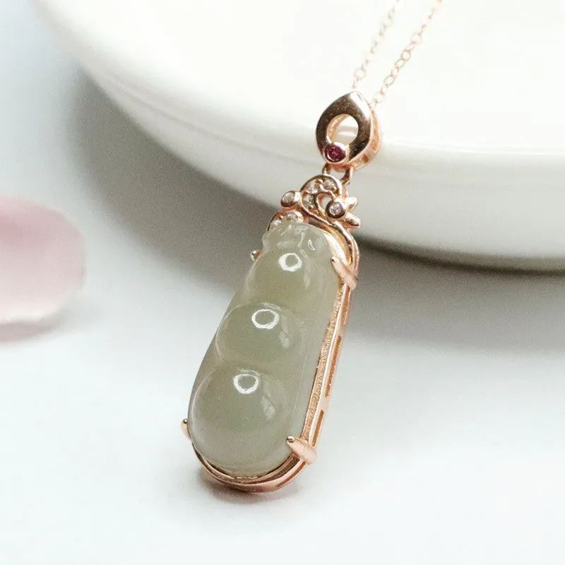 Green Bean Jade Sterling Silver Pendant Necklace