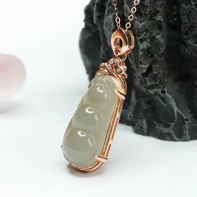 Green Bean Jade Sterling Silver Pendant Necklace