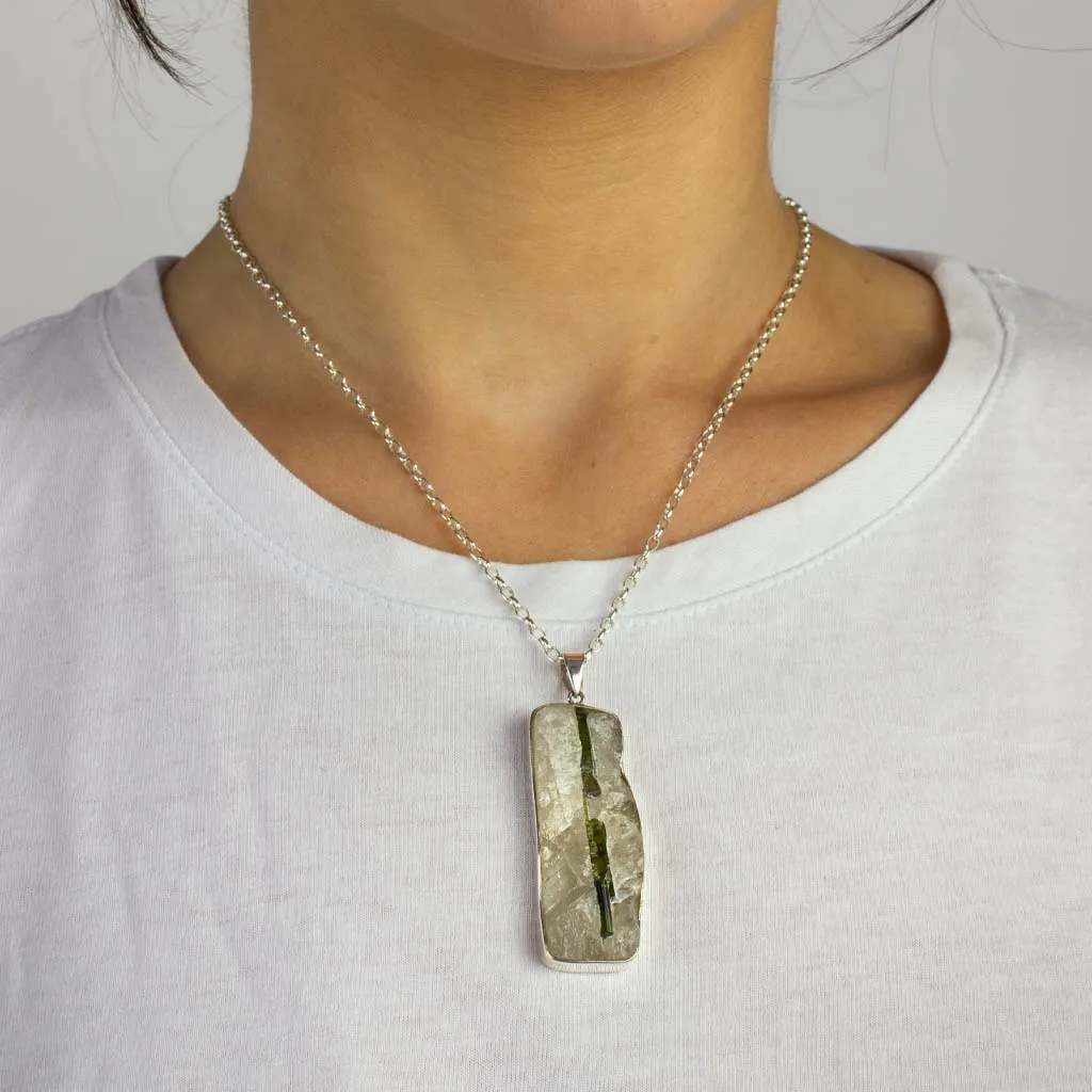Green Tourmaline in Quartz Necklace