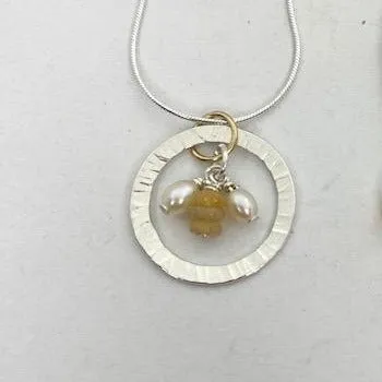 Hammered Ring with mini Opal and pearl Necklace