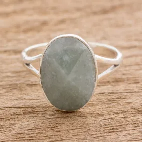 Handcrafted Faceted Jade Oval Sterling Silver Cocktail Ring - Facet Fixation | NOVICA
