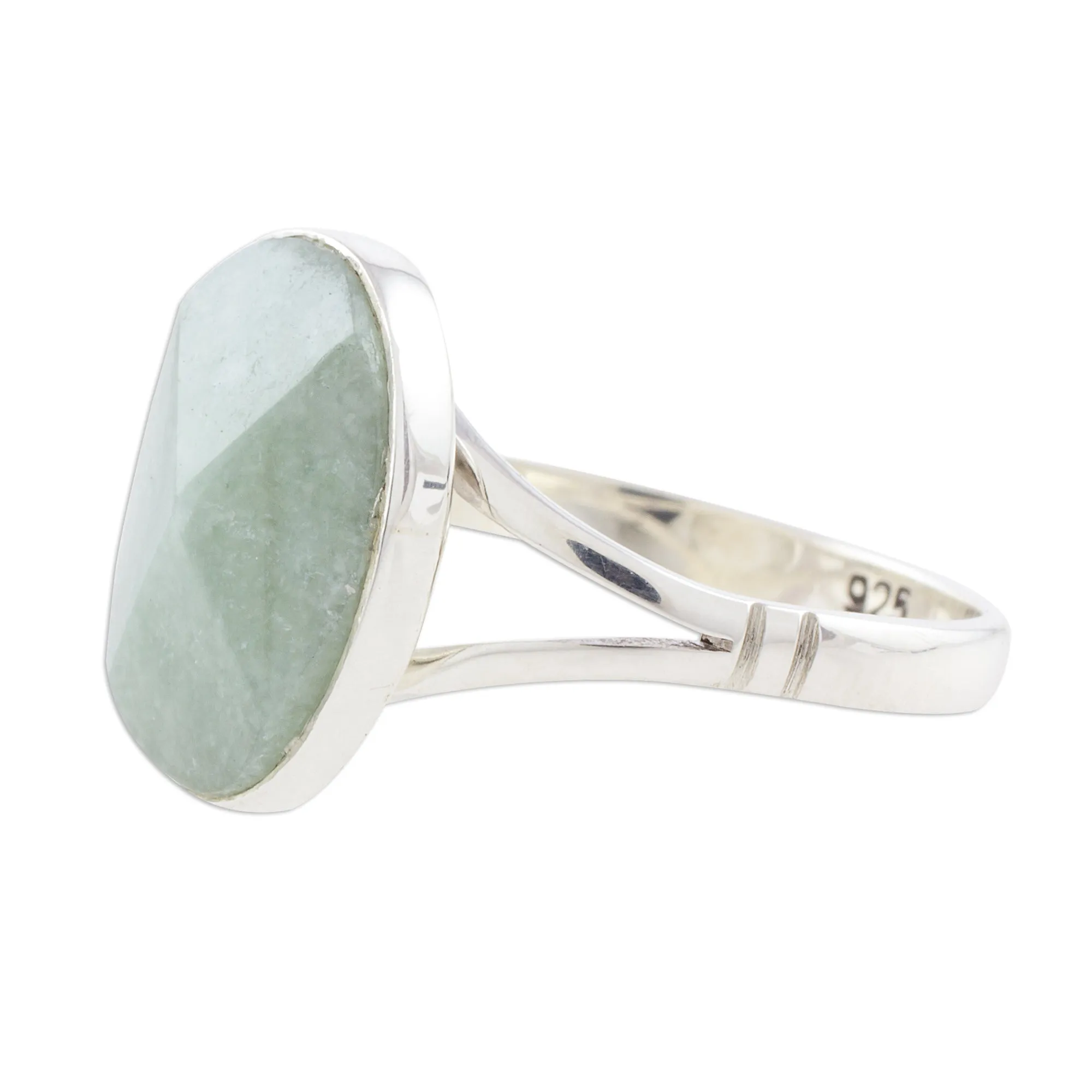 Handcrafted Faceted Jade Oval Sterling Silver Cocktail Ring - Facet Fixation | NOVICA