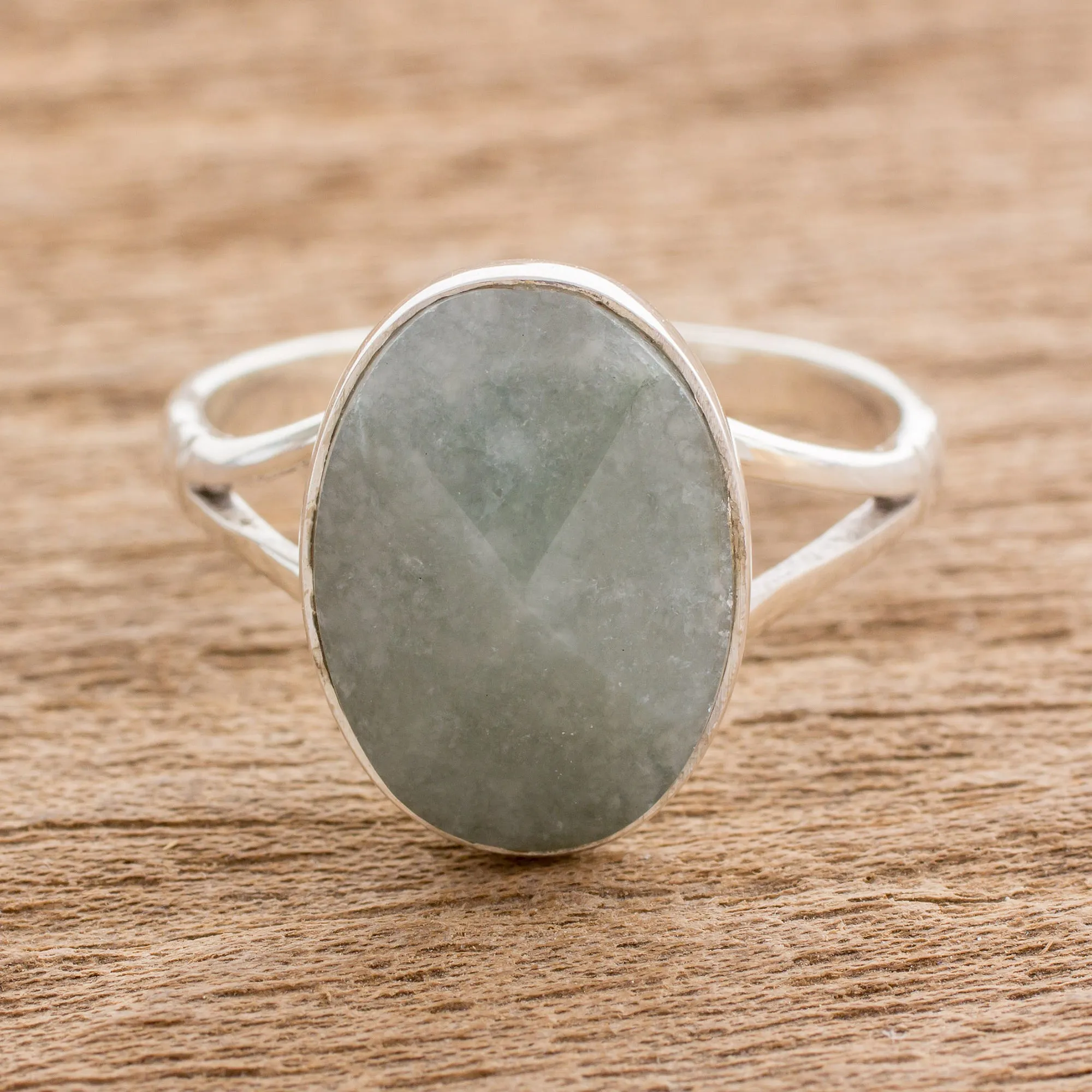Handcrafted Faceted Jade Oval Sterling Silver Cocktail Ring - Facet Fixation | NOVICA