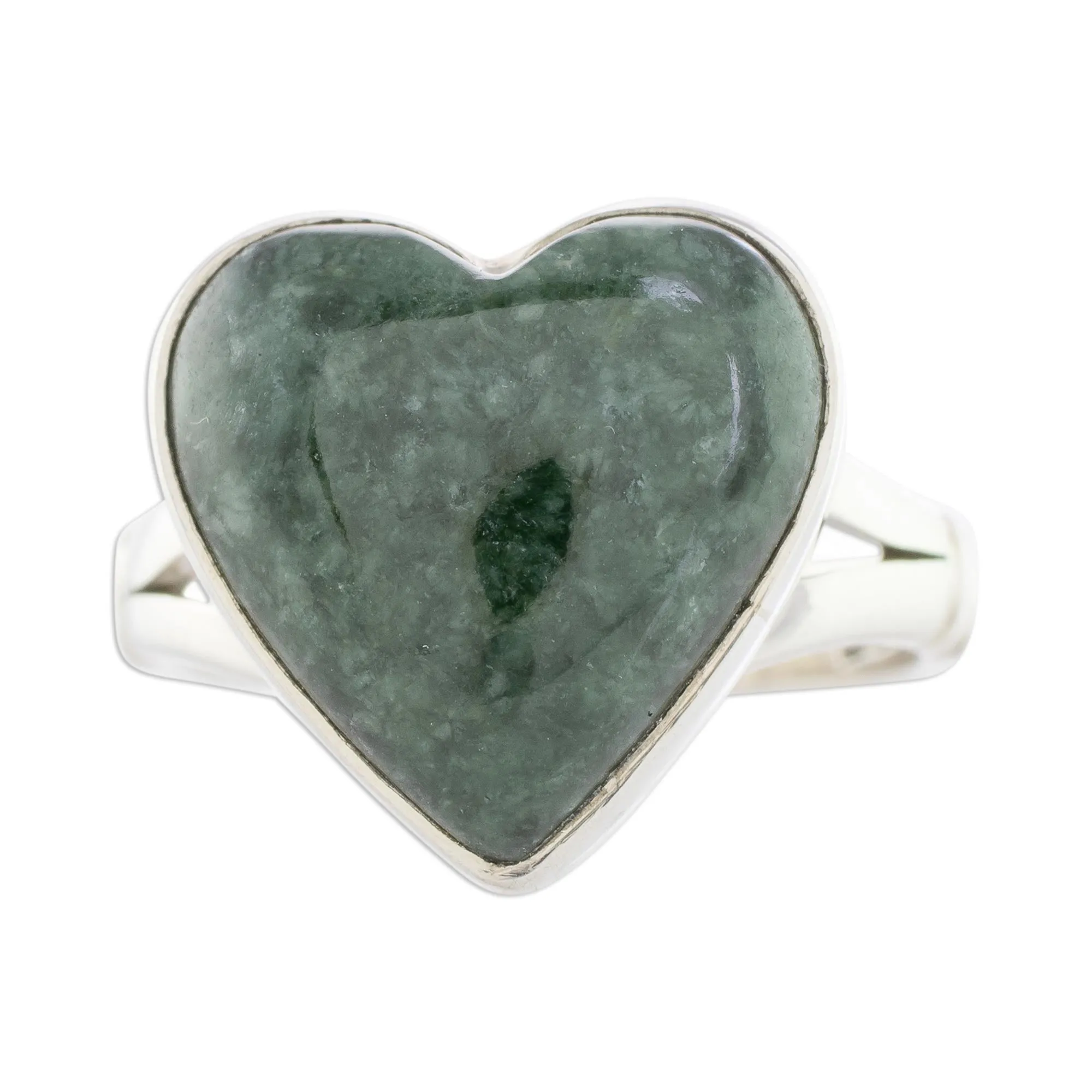 Heart-Shaped Dark Green Jade Cocktail Ring from Guatemala - Love Dream | NOVICA